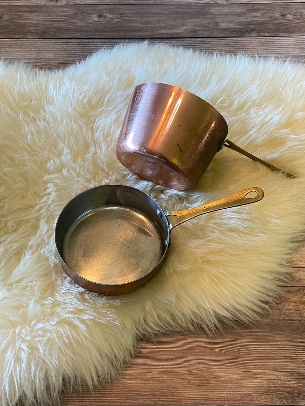 Vintage French Copper Saucepans ~ Set of 2